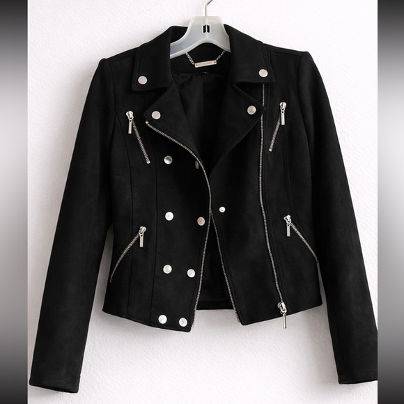 Jackets & Blazers - Suede White House Black Market Black Moto Jacket 00 Silver Zipper Fitted Blazer